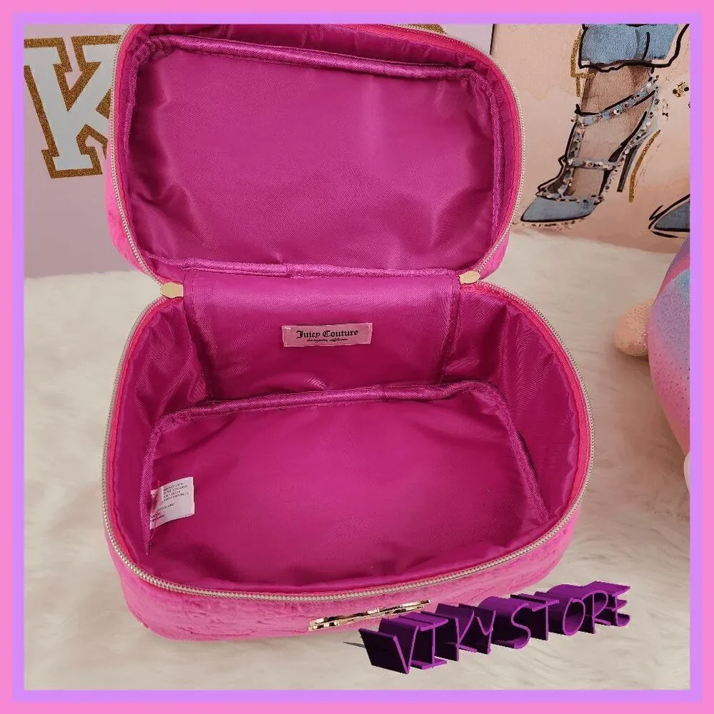 NWT 💖 {Juicy Couture}  Luxe Travel Essential: Hot Pink Velvet Train Case 💼 NWT